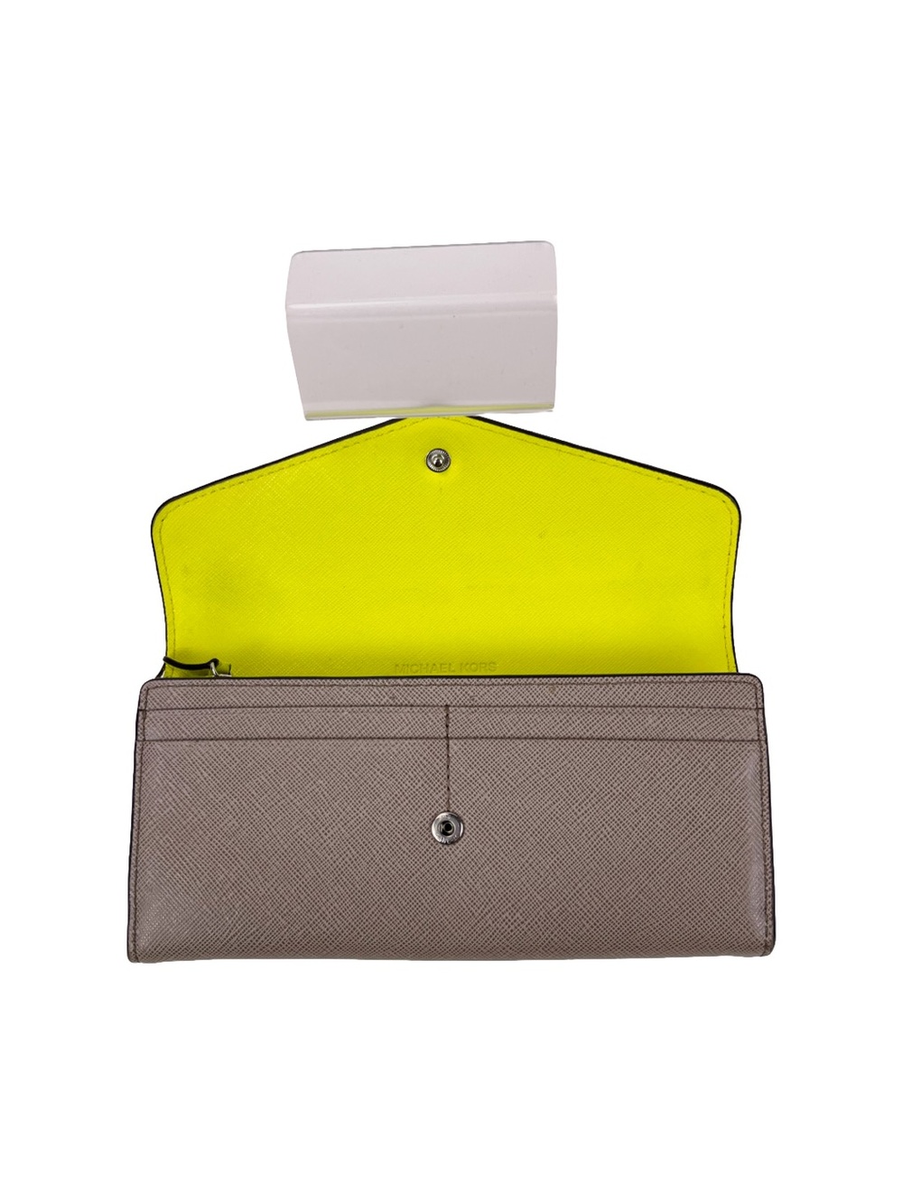 Michael Kors Envelope Wallet Taupe with Neon Interior